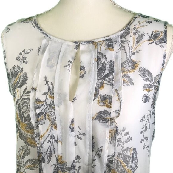 ANN TAYLOR Factory (S) White and Gray Floral Blouse - Picture 2 of 6